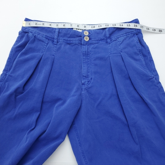 Boden Brompton Wide-Leg Pleated Trousers High Waist Blue Casual Cotton Pants 12R - Picture 7 of 12